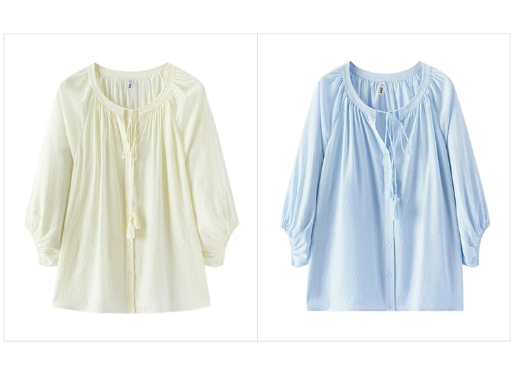 Semir Women Shirt 7/8 Lantern Sleeve Tassel Oversized Texture Shirt 2026 Summer Artistic Style