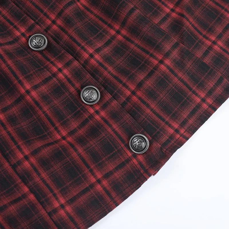 AltGoth Harajuku Vintage Red Plaid Dress Women Dark Gothic Streetwear Y2k E-girl Emo Alternative Grunge High Waist Bodycon Dress