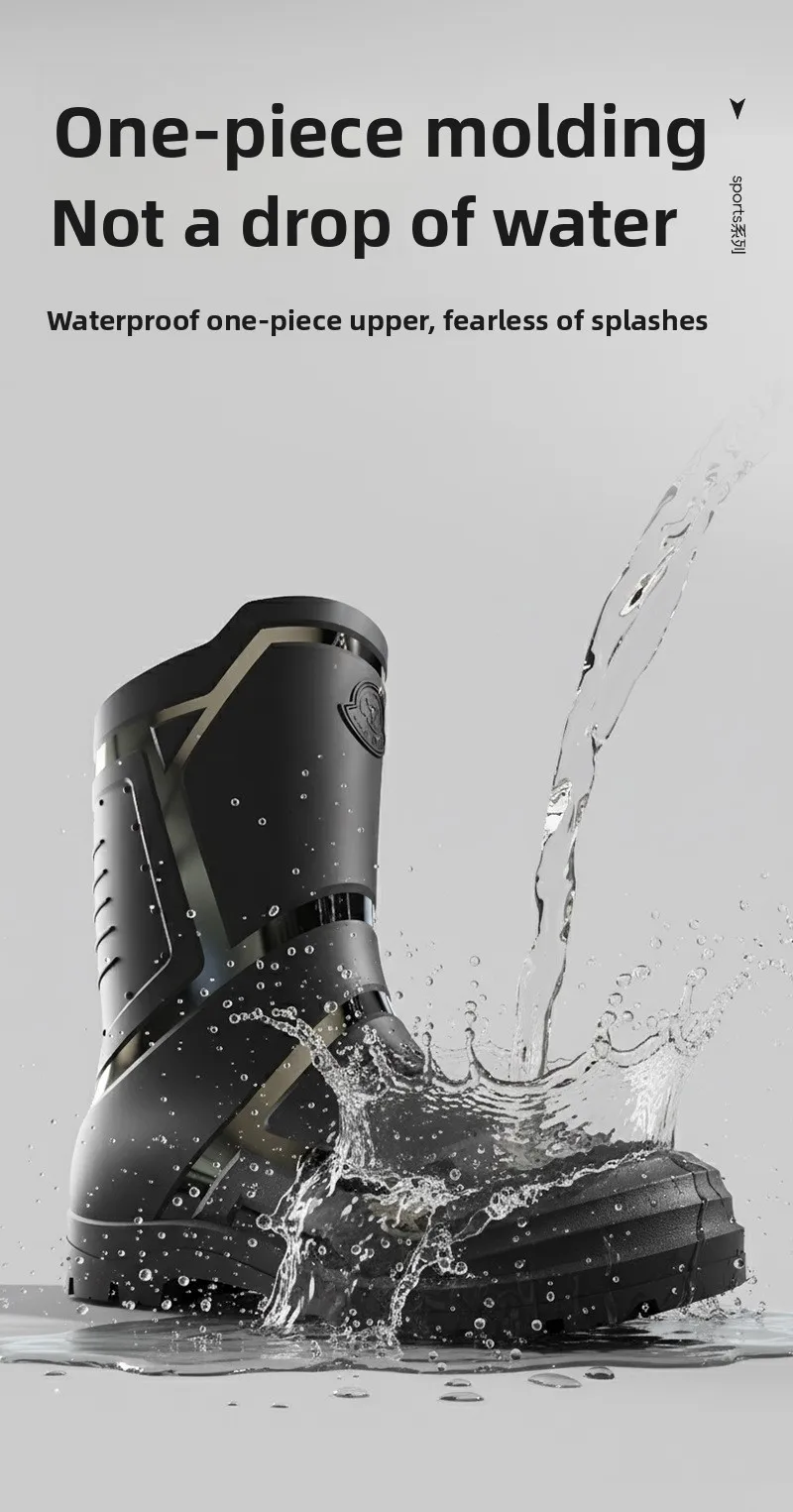 Trendy and Fashionable Men's Black and Red Medium and High Rain Boots Outdoor Extra Large Size Black Anti-fouling Water Boots