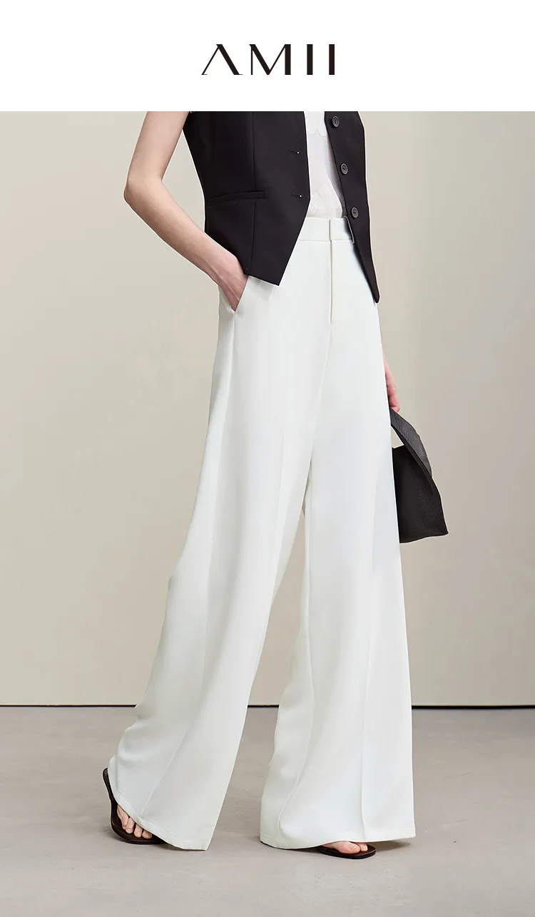 Amii Women Pants 2026 Summer Loose Casual Wide Leg Trousers Soft Drape Fabric Office Commute Elegant Long Clothes Women 12621076