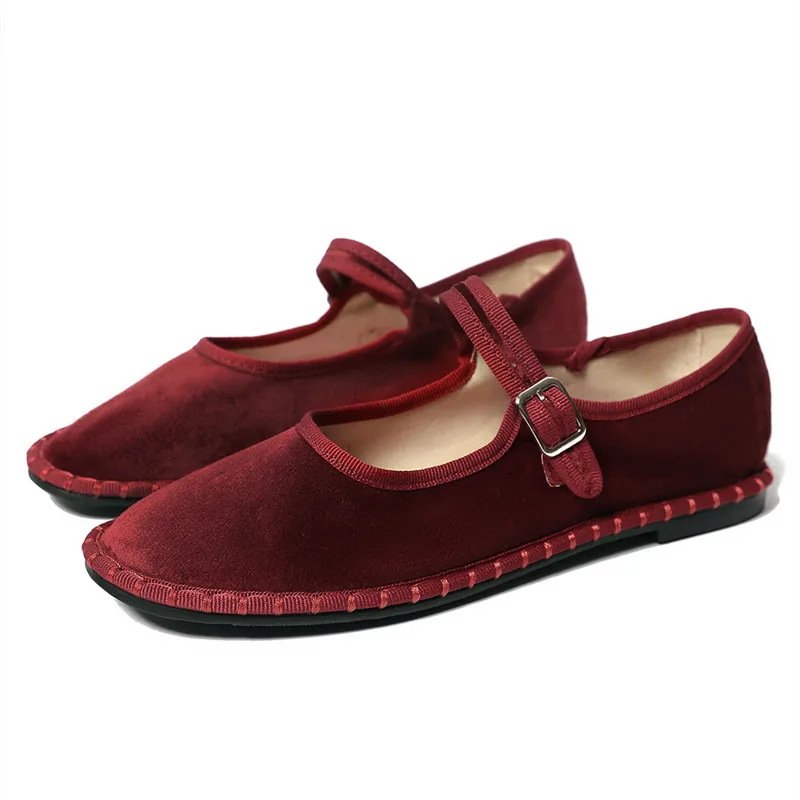 2026 Spring Designer Ballet Flats for Women Luxury Velvet Floral Pattern Buckle Design Mary Jane Shoes Elegant Party Dress Shoes