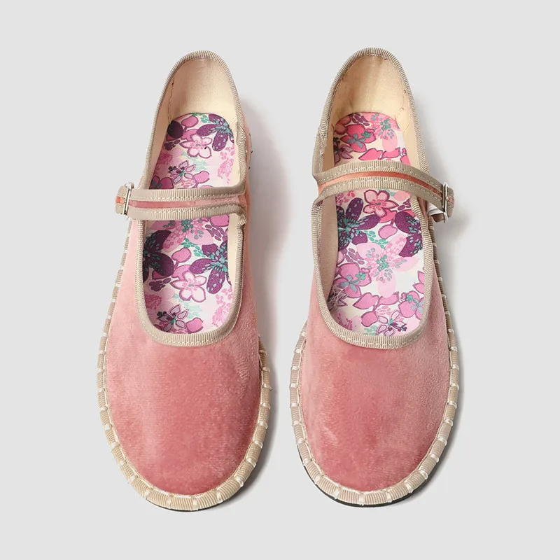 2026 Spring Designer Ballet Flats for Women Luxury Velvet Floral Pattern Buckle Design Mary Jane Shoes Elegant Party Dress Shoes