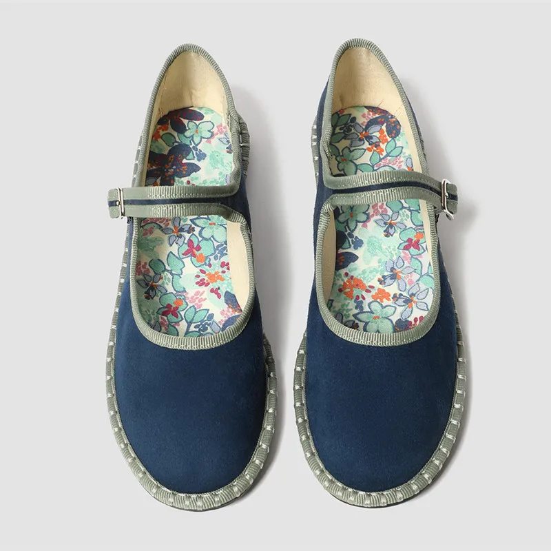 2026 Spring Designer Ballet Flats for Women Luxury Velvet Floral Pattern Buckle Design Mary Jane Shoes Elegant Party Dress Shoes
