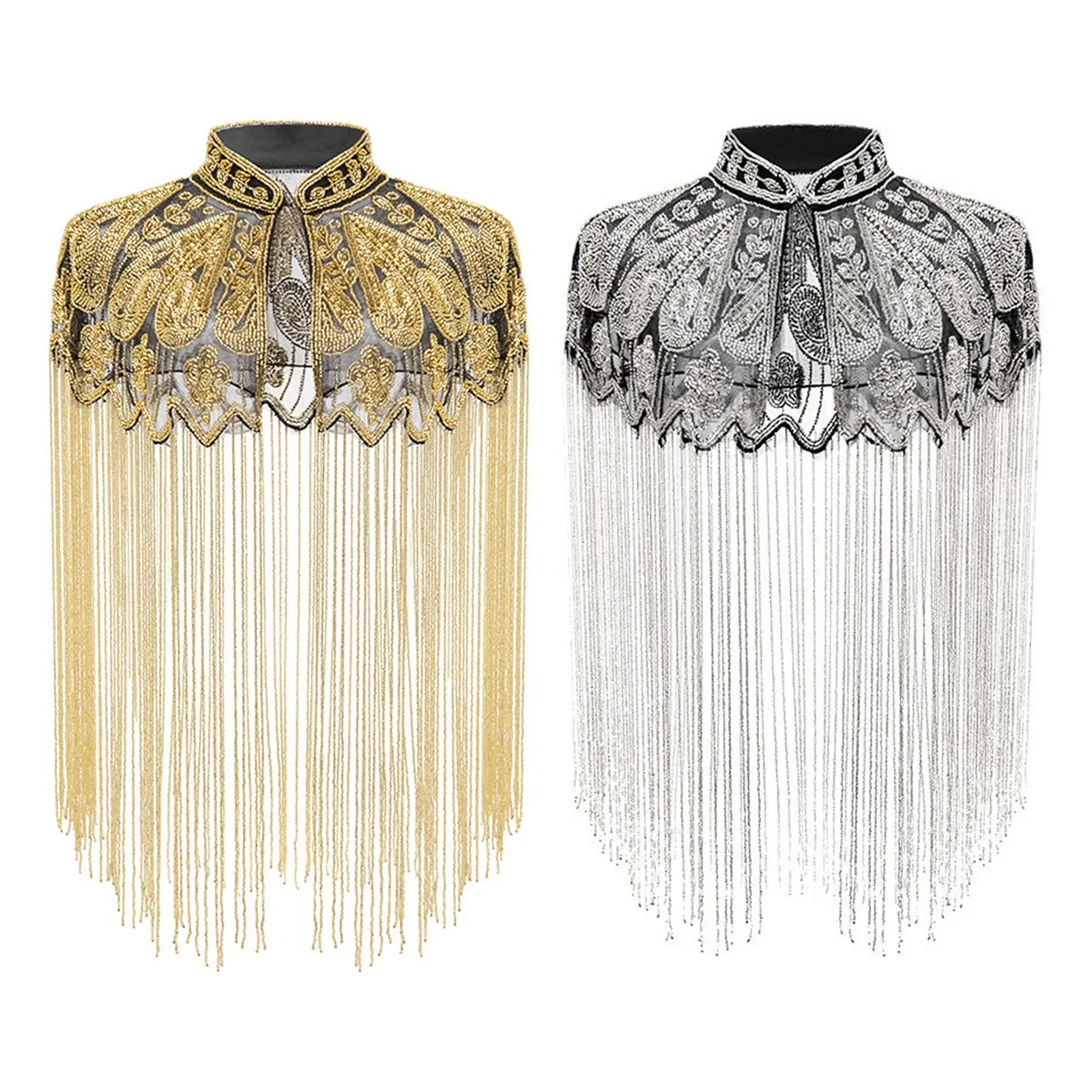 Sequins Beaded Evening Cape Women Fringed Shawl Wraps Flapper Dresses Art Decor for Wedding Party