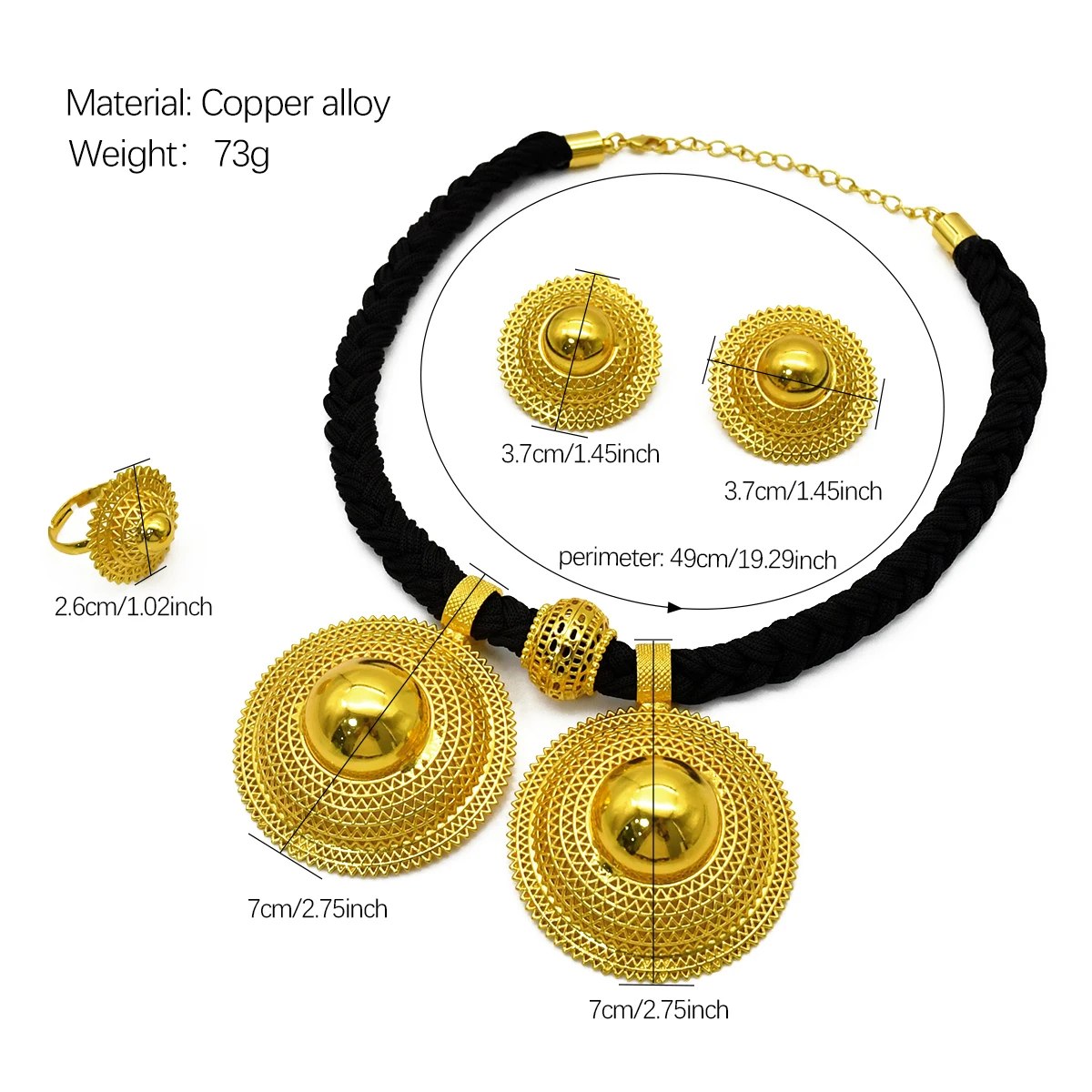 Dubai Indian African Black Rope Necklace Earrings Jewelry Set For Women 24K Gold Plated Nigeria Bridal Wedding Party Jewellery