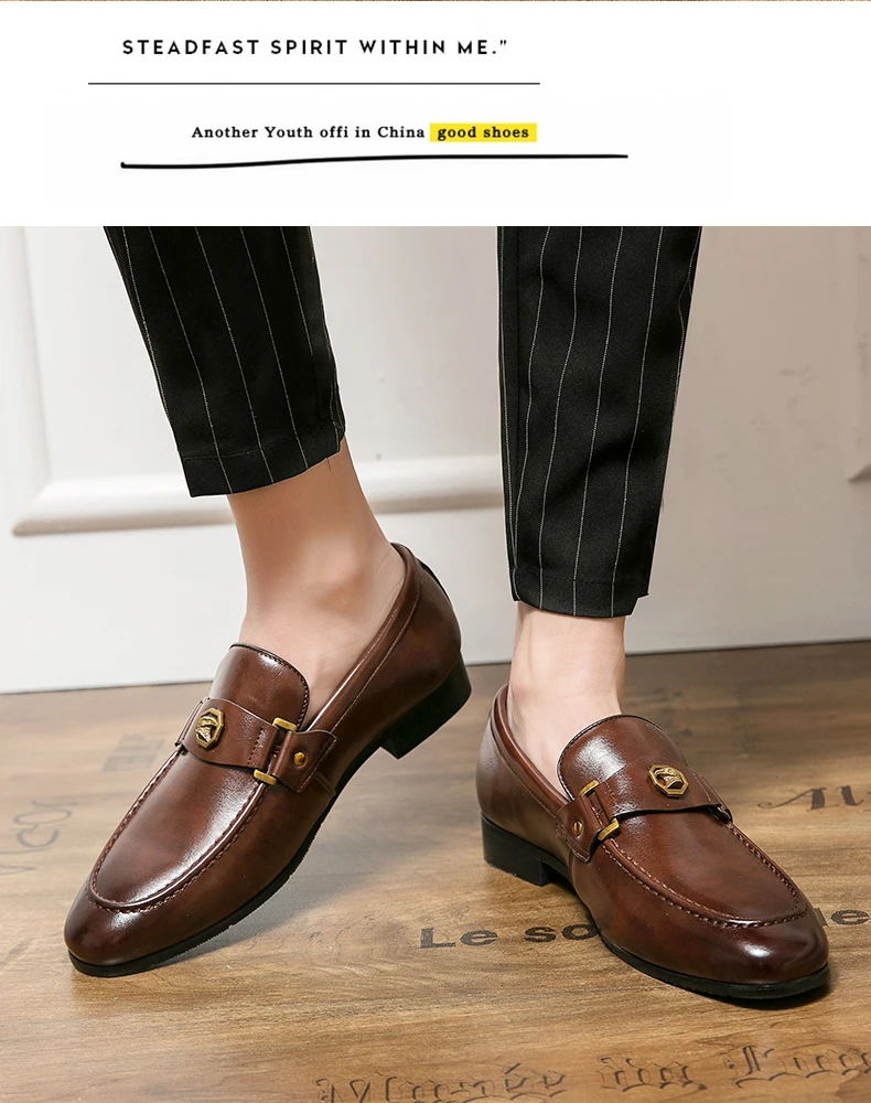 Men Business Dress Casual Fashion Elegant Formal Shoes Slip-on Evening Dress Loafers Party Metal Buckle Wedding Leather Shoes