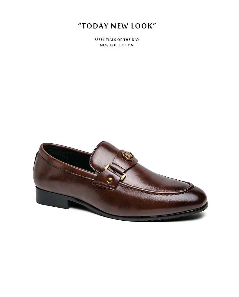 Men Business Dress Casual Fashion Elegant Formal Shoes Slip-on Evening Dress Loafers Party Metal Buckle Wedding Leather Shoes