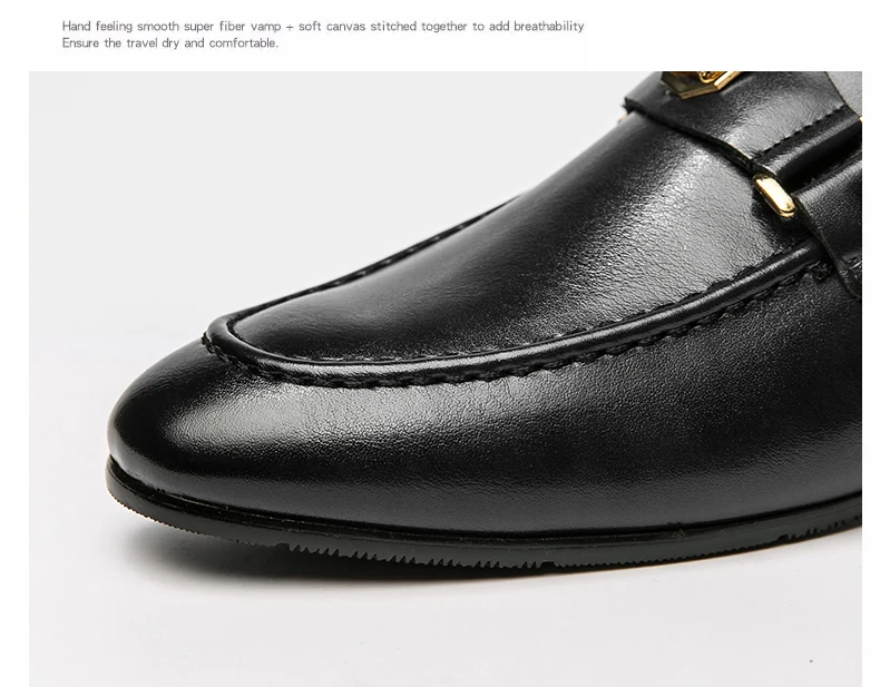 Men Business Dress Casual Fashion Elegant Formal Shoes Slip-on Evening Dress Loafers Party Metal Buckle Wedding Leather Shoes