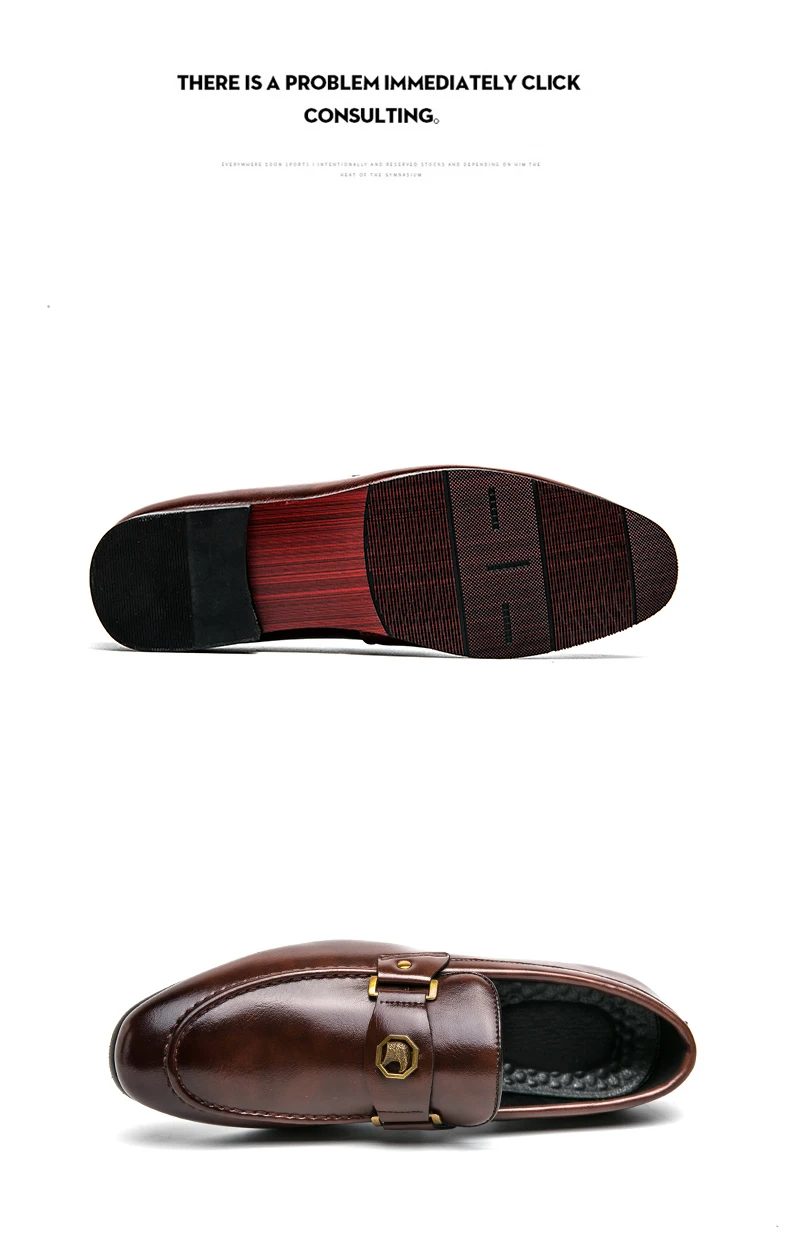 Men Business Dress Casual Fashion Elegant Formal Shoes Slip-on Evening Dress Loafers Party Metal Buckle Wedding Leather Shoes