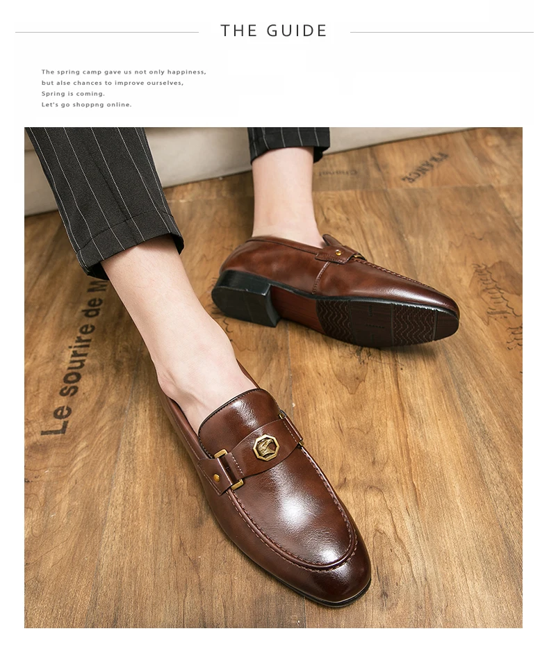 Men Business Dress Casual Fashion Elegant Formal Shoes Slip-on Evening Dress Loafers Party Metal Buckle Wedding Leather Shoes
