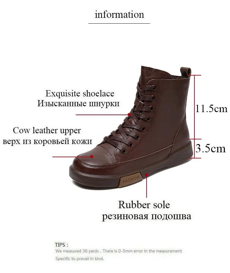DRKANOL Women Genuine Leather Short Boots Round Toe Genuine Leather Handmade Retro Street Style Winter Warm Flats Ankle Boots