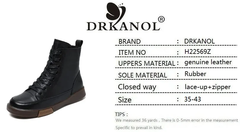 DRKANOL Women Genuine Leather Short Boots Round Toe Genuine Leather Handmade Retro Street Style Winter Warm Flats Ankle Boots