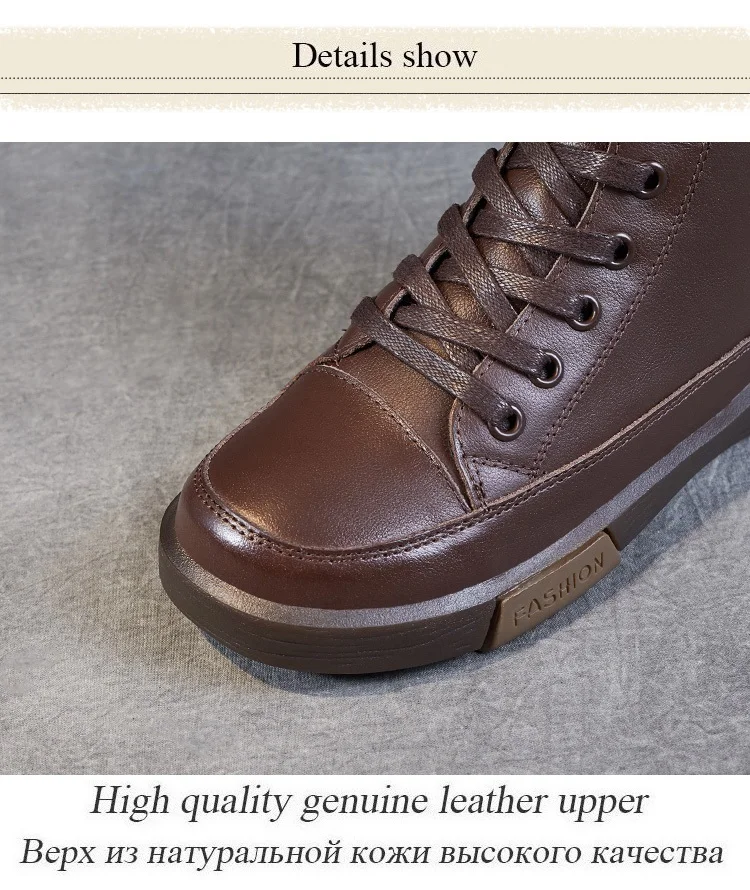 DRKANOL Women Genuine Leather Short Boots Round Toe Genuine Leather Handmade Retro Street Style Winter Warm Flats Ankle Boots