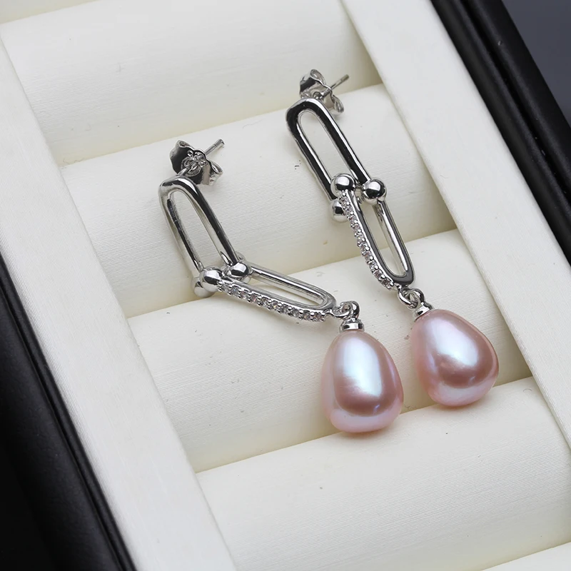 Freshwater Grey Pearl Drop Earrings For Women,Cute 925 Sterling Silver Pearl Earrings Wife Daughter Gift White