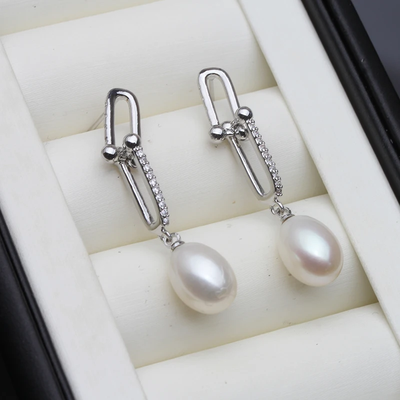 Freshwater Grey Pearl Drop Earrings For Women,Cute 925 Sterling Silver Pearl Earrings Wife Daughter Gift White