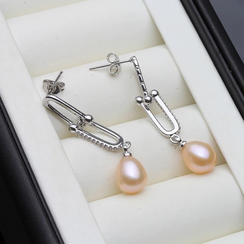 Freshwater Grey Pearl Drop Earrings For Women,Cute 925 Sterling Silver Pearl Earrings Wife Daughter Gift White
