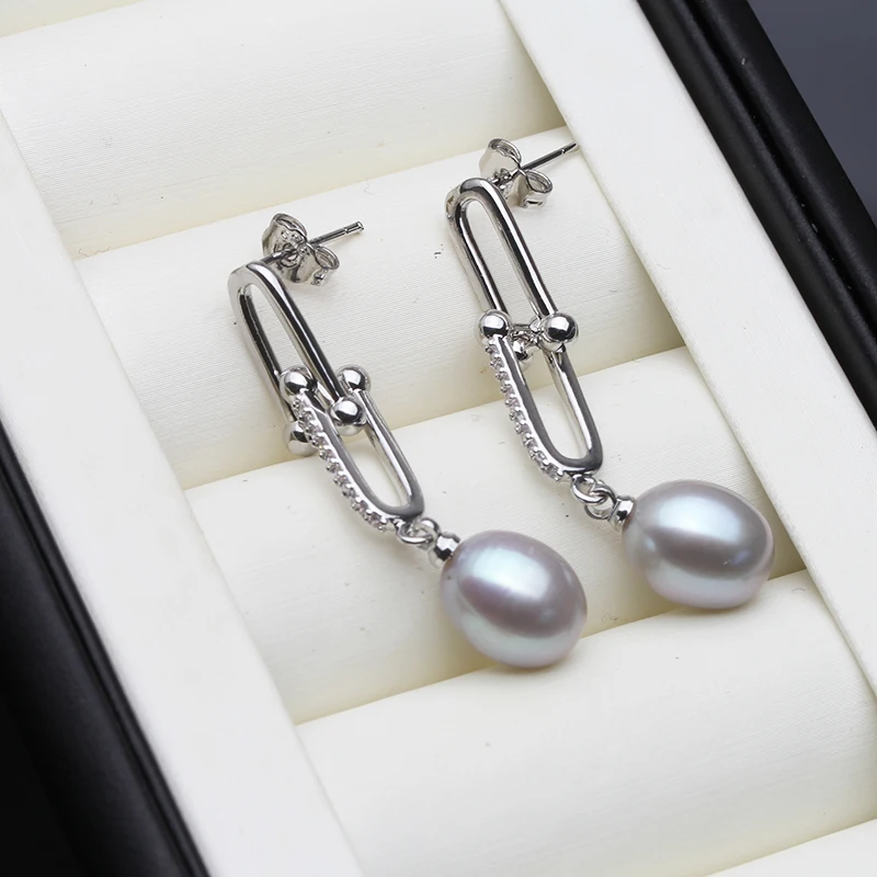 Freshwater Grey Pearl Drop Earrings For Women,Cute 925 Sterling Silver Pearl Earrings Wife Daughter Gift White