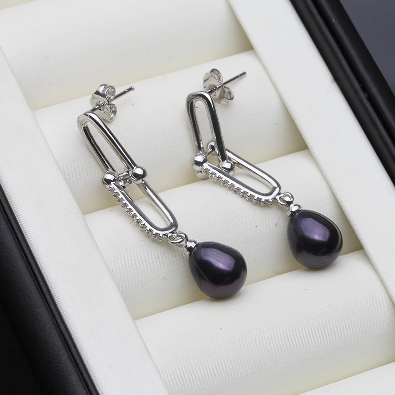 Freshwater Grey Pearl Drop Earrings For Women,Cute 925 Sterling Silver Pearl Earrings Wife Daughter Gift White