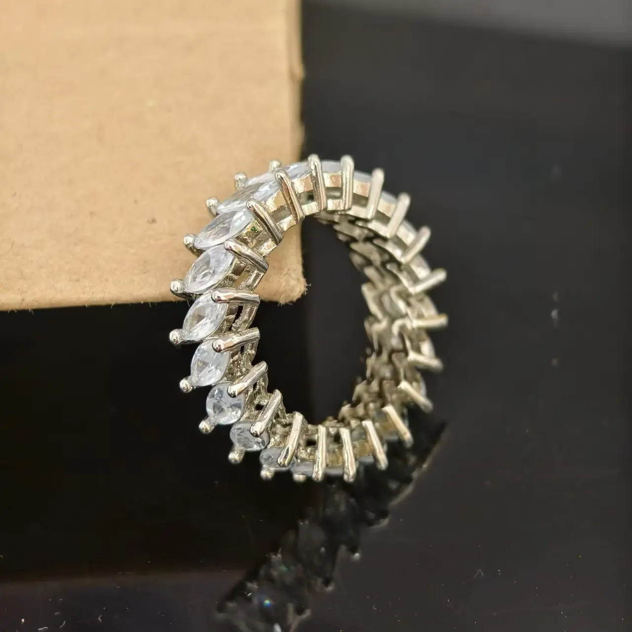 Marquise Cut Moissanite Eternity Ring S925 Silver Hiphop Diamond Rings for Women men Wedding Fine Jewelry