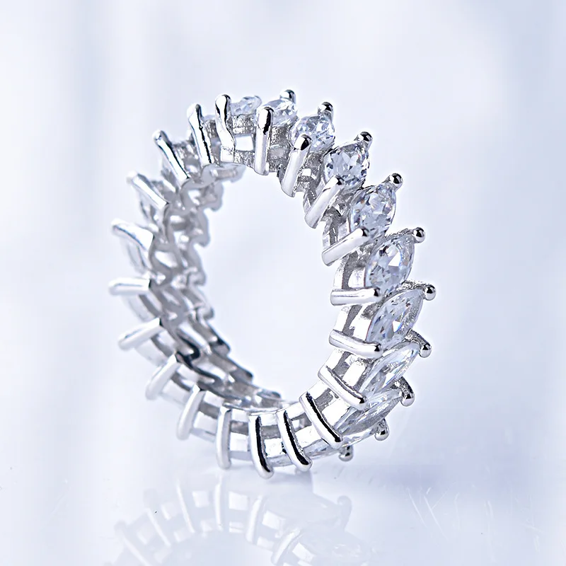 Marquise Cut Moissanite Eternity Ring S925 Silver Hiphop Diamond Rings for Women men Wedding Fine Jewelry