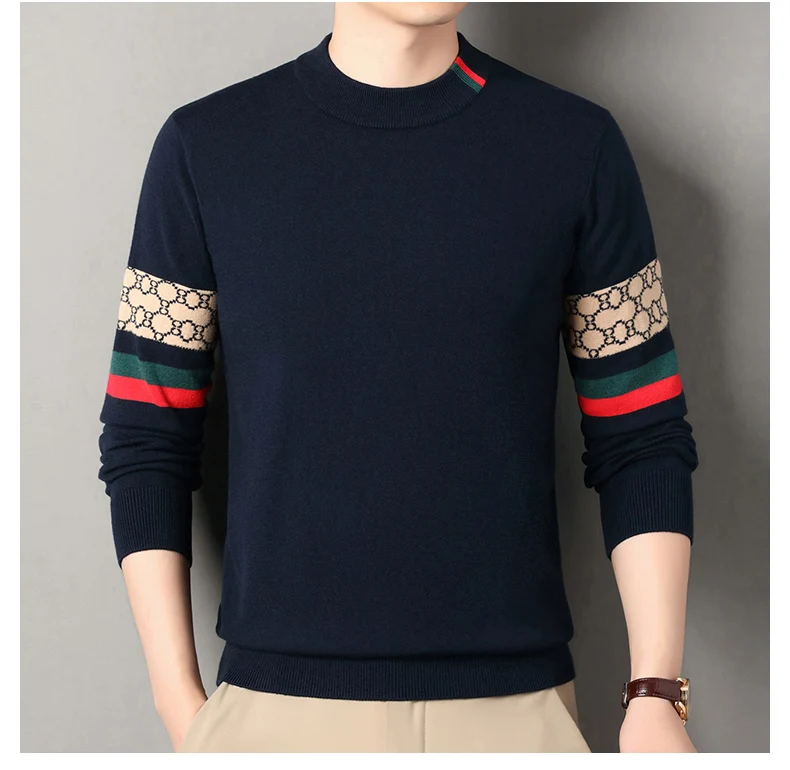 Fashion personality jacquard knitted sweater luxury brand designer new casual soft lightweight comfort men's round neck pullover