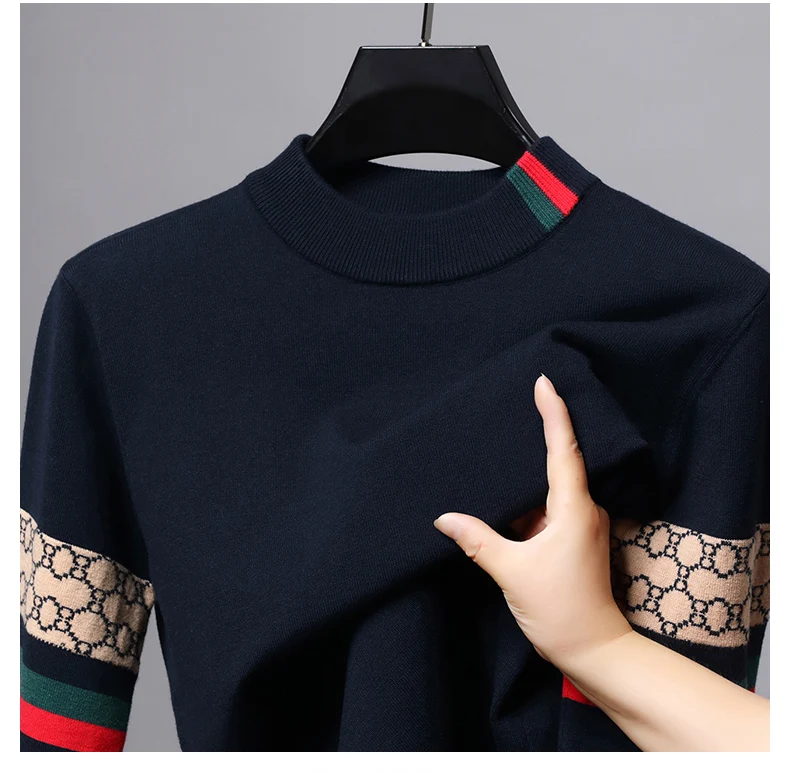 Fashion personality jacquard knitted sweater luxury brand designer new casual soft lightweight comfort men's round neck pullover