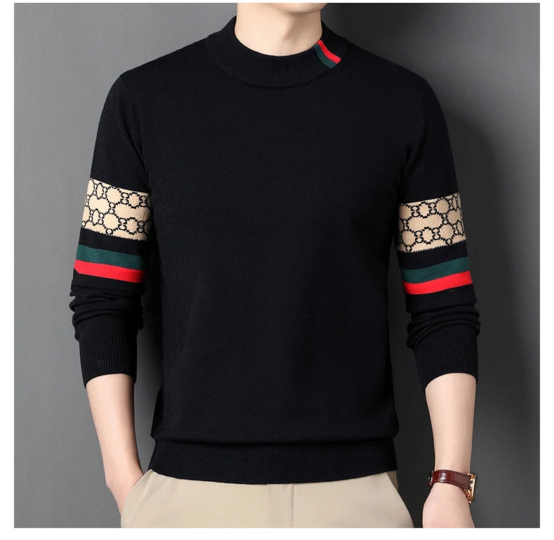 Fashion personality jacquard knitted sweater luxury brand designer new casual soft lightweight comfort men's round neck pullover
