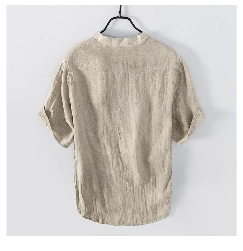 Summer Summer Vintage 100% Linen Short Sleeve T-Shirt for Men Breathable Thin Solid Color Slim Tops BL888
