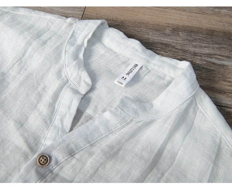 Summer Summer Vintage 100% Linen Short Sleeve T-Shirt for Men Breathable Thin Solid Color Slim Tops BL888