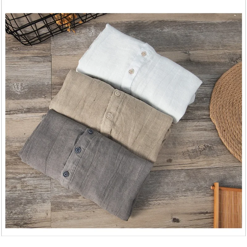 Summer Summer Vintage 100% Linen Short Sleeve T-Shirt for Men Breathable Thin Solid Color Slim Tops BL888