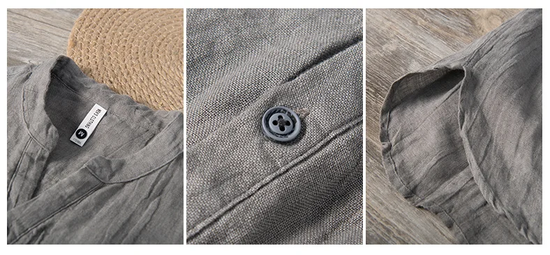 Summer Summer Vintage 100% Linen Short Sleeve T-Shirt for Men Breathable Thin Solid Color Slim Tops BL888