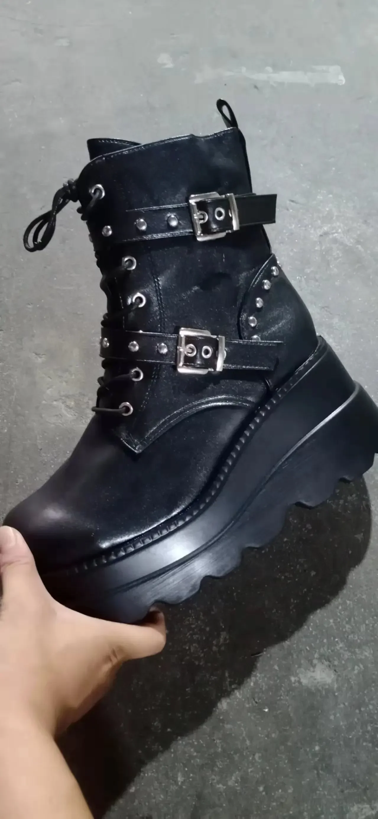 New Women's Pu Leather Ankle Boots Women Autumn Winter Round Toe Lace Up Shoes Woman Motorcycle Platform Botas Gothic Shoes