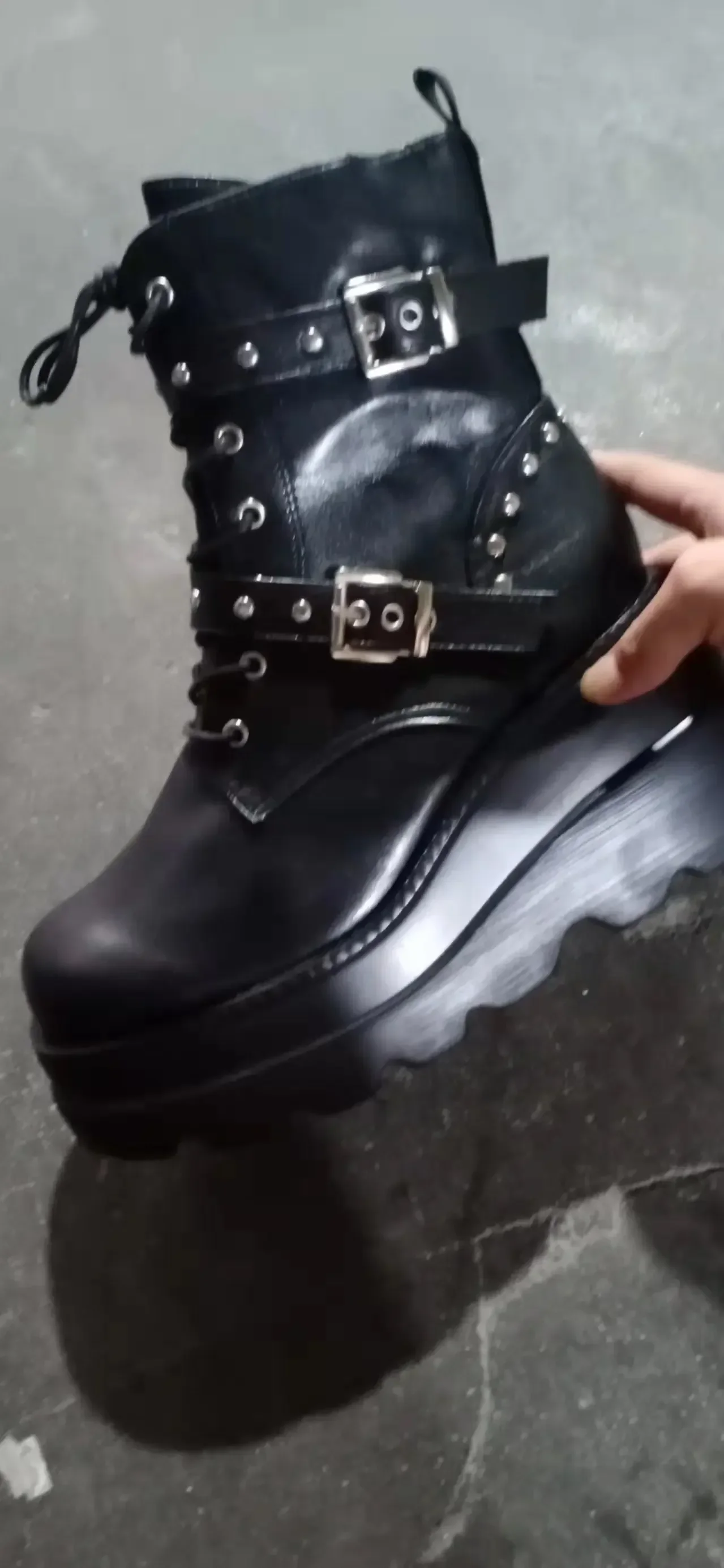 New Women's Pu Leather Ankle Boots Women Autumn Winter Round Toe Lace Up Shoes Woman Motorcycle Platform Botas Gothic Shoes
