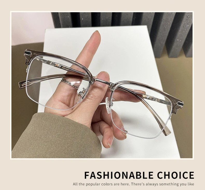 VICKY Men's Business Classic Half Frame Anti Blue Light Reading Glasses Myopia Hyperopia Customizable Prescription TR2242