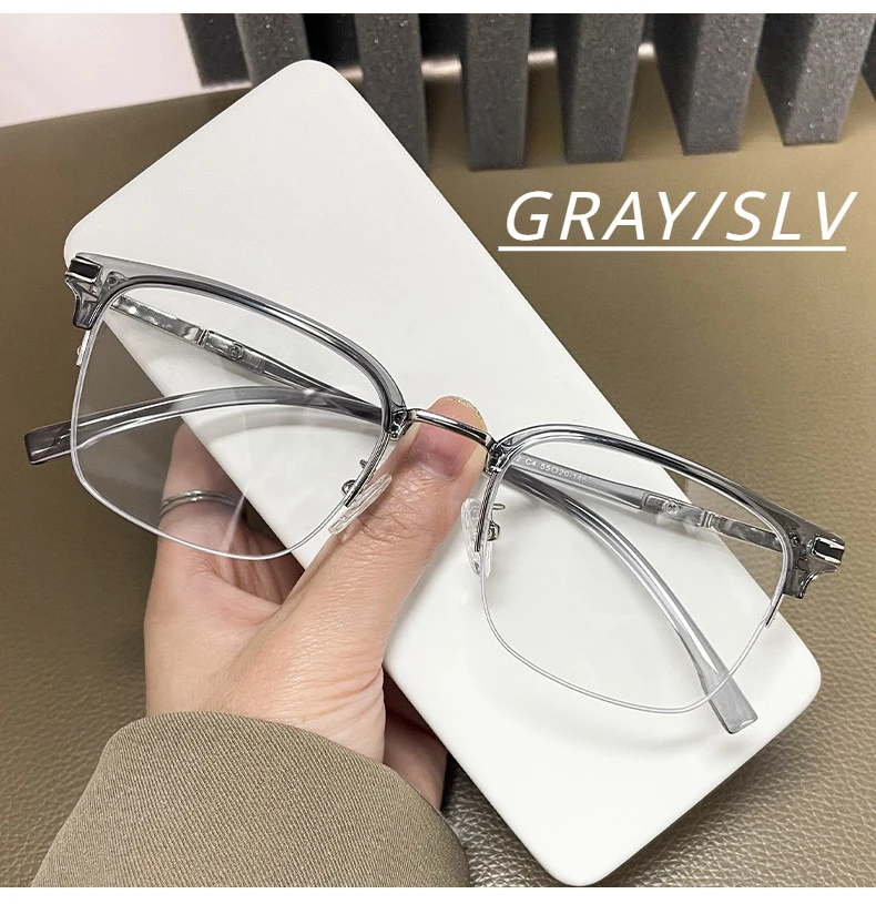 VICKY Men's Business Classic Half Frame Anti Blue Light Reading Glasses Myopia Hyperopia Customizable Prescription TR2242