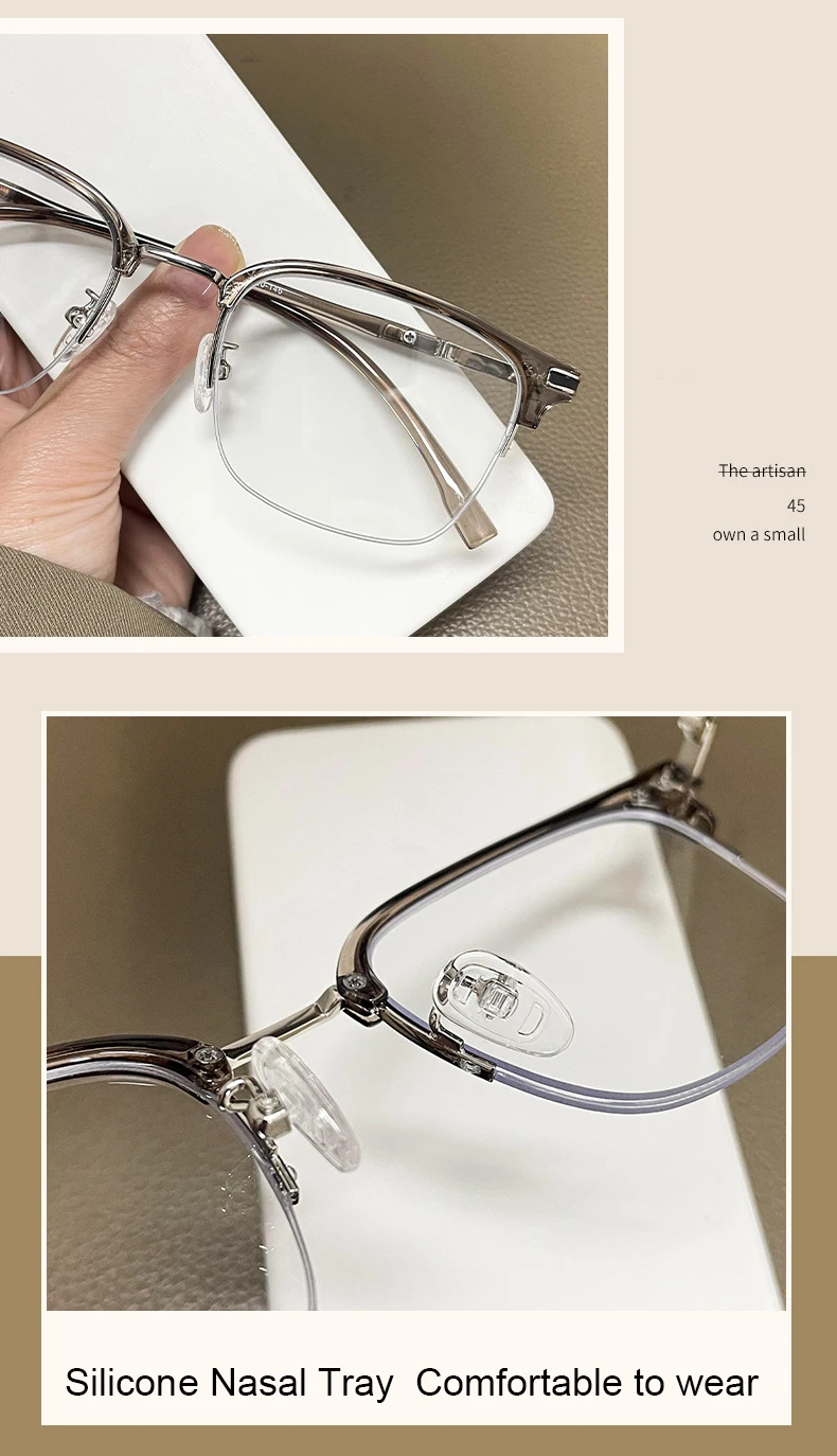 VICKY Men's Business Classic Half Frame Anti Blue Light Reading Glasses Myopia Hyperopia Customizable Prescription TR2242