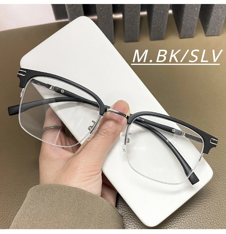 VICKY Men's Business Classic Half Frame Anti Blue Light Reading Glasses Myopia Hyperopia Customizable Prescription TR2242