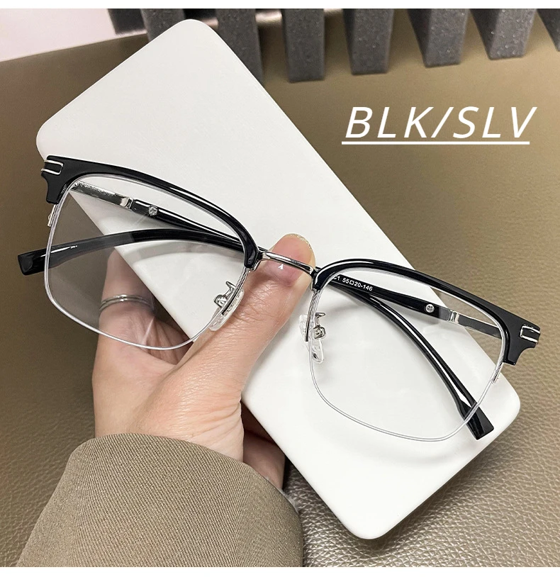 VICKY Men's Business Classic Half Frame Anti Blue Light Reading Glasses Myopia Hyperopia Customizable Prescription TR2242