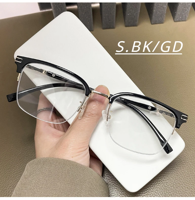 VICKY Men's Business Classic Half Frame Anti Blue Light Reading Glasses Myopia Hyperopia Customizable Prescription TR2242