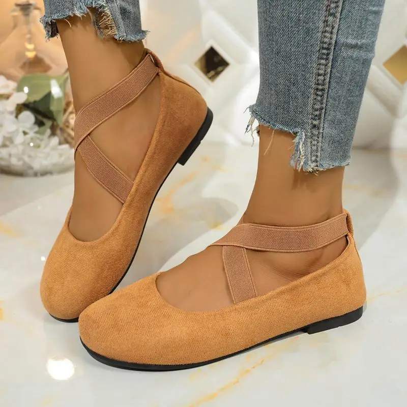French Retro Red Suede Ballet Flats Women 2026 Spring Cross Strap Flat Heel Red Velvet Mary Jane Shoes Plus Size Woman's Loafers