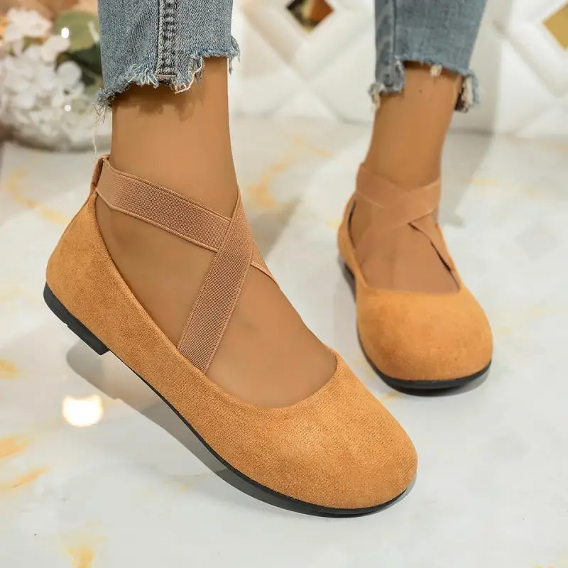 French Retro Red Suede Ballet Flats Women 2026 Spring Cross Strap Flat Heel Red Velvet Mary Jane Shoes Plus Size Woman's Loafers