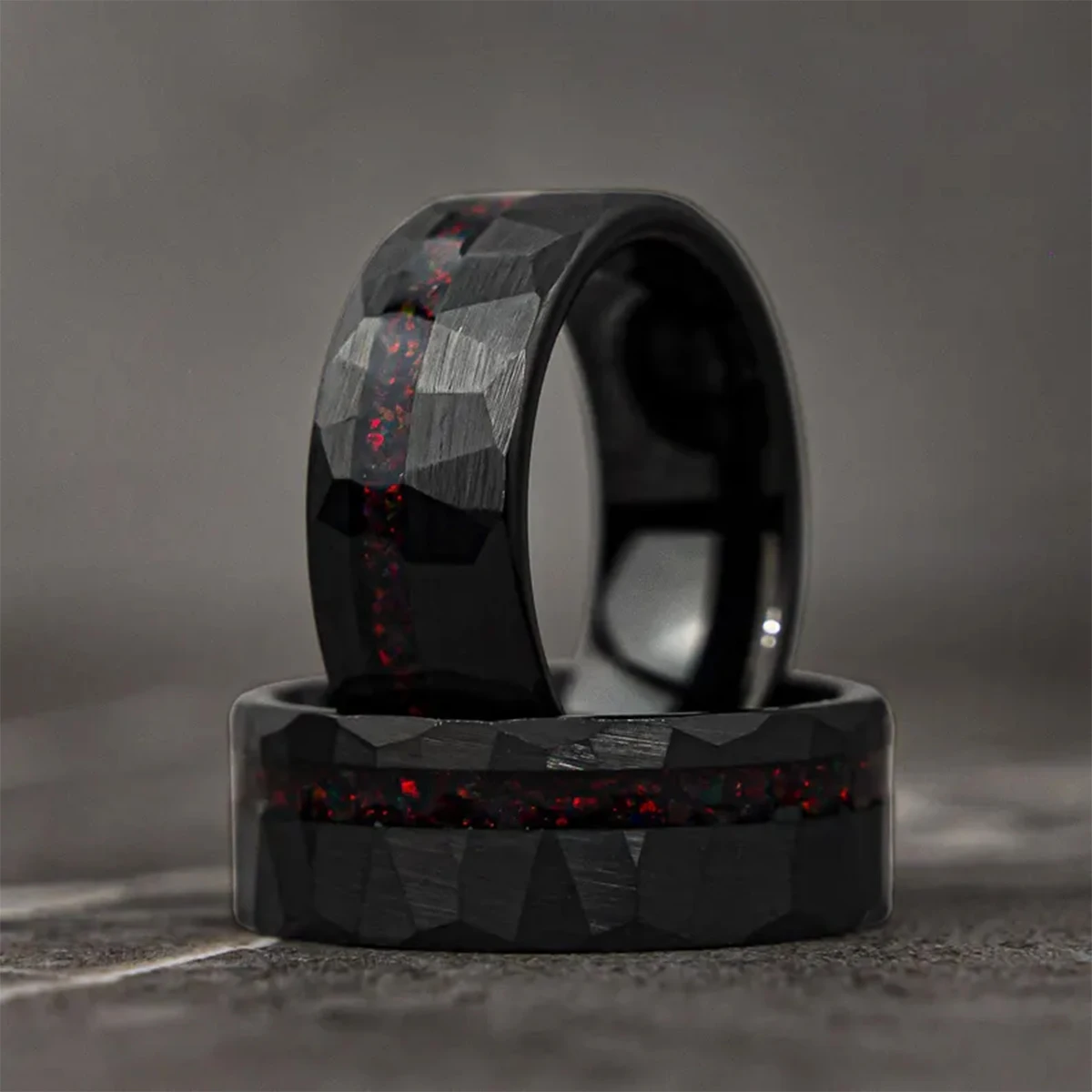 8MM Black Tungsten Carbide Rings for Man Fashion Jewelry Men's Wedding Bands Inlaid Red Opal Engagement Rings Fine Gifts Anillos
