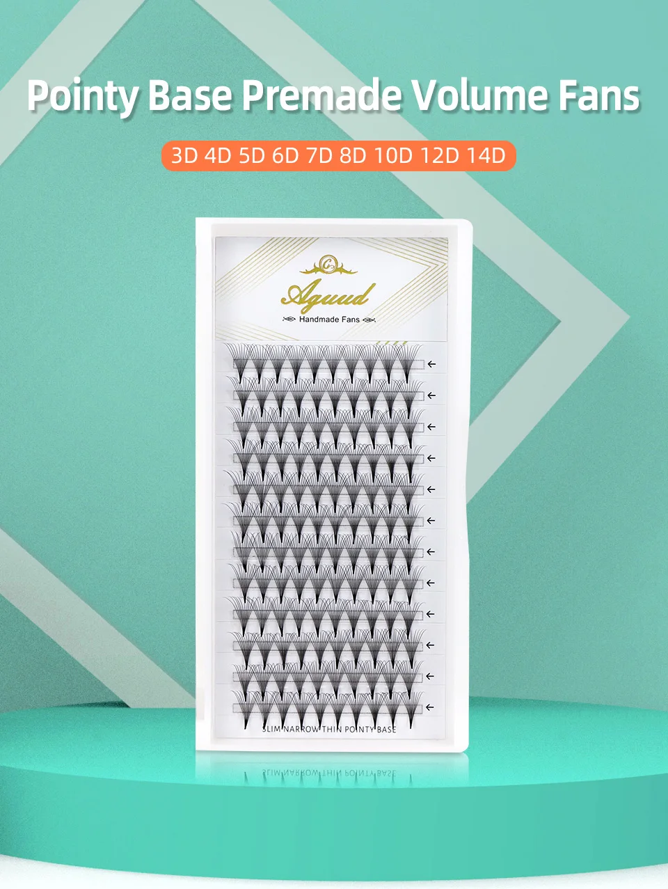 AGUUD 10 Trays/Lot Korea Premade Russian Volume Lashes Super Fans Needle Pointy Stem Narrow Base Promade Fans Eyelash Extensions
