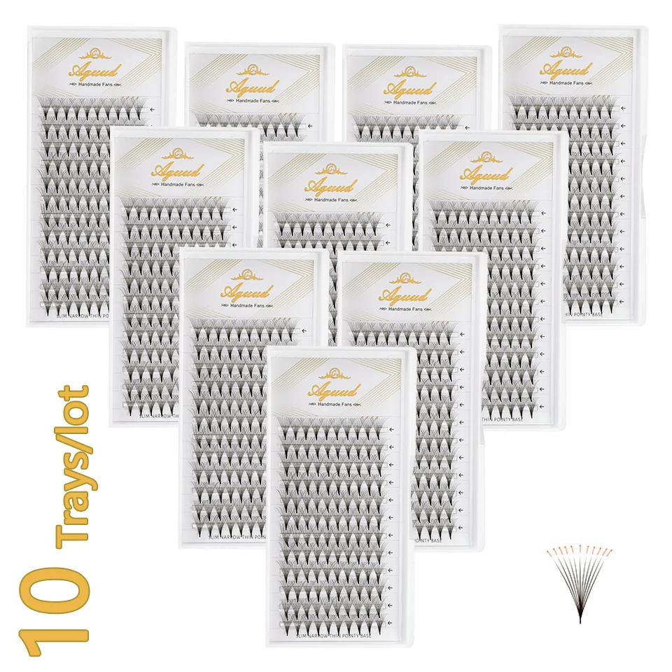 AGUUD 10 Trays/Lot Korea Premade Russian Volume Lashes Super Fans Needle Pointy Stem Narrow Base Promade Fans Eyelash Extensions