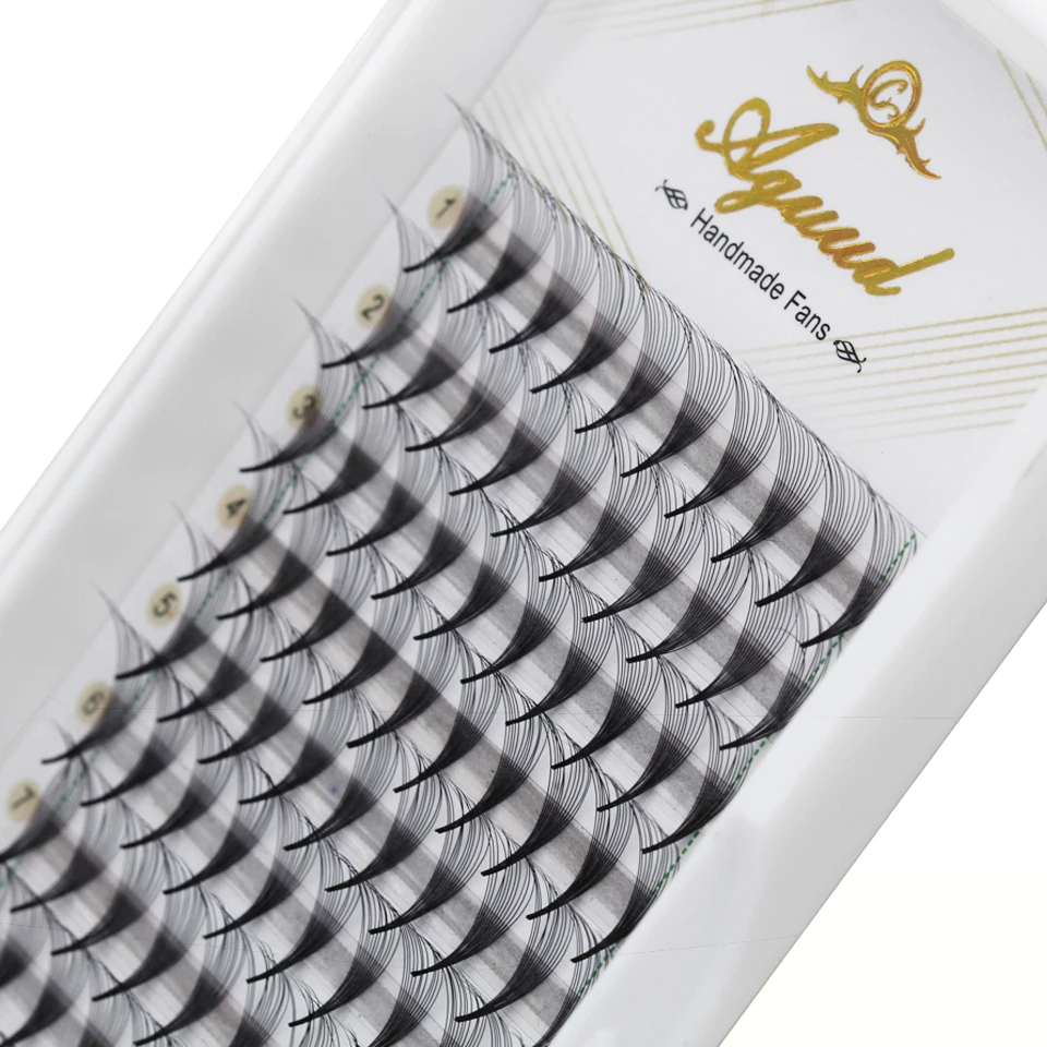 AGUUD 10 Trays/Lot Korea Premade Russian Volume Lashes Super Fans Needle Pointy Stem Narrow Base Promade Fans Eyelash Extensions