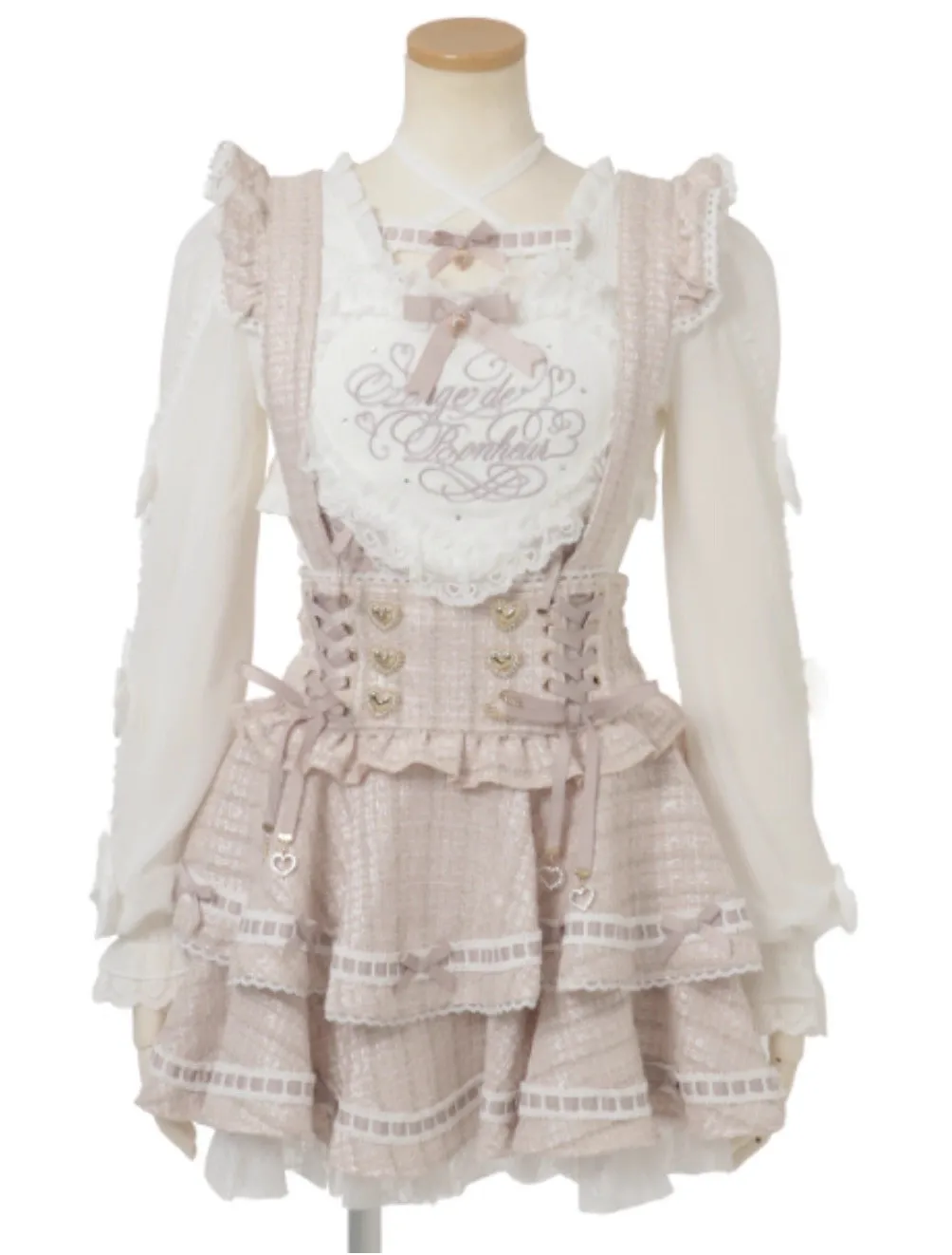 Japanese New Sweet Cute Pink White Lolita Shirts Women Girl Kawaii Lace Big Heart Cross Strap Long Sleeve Blouses Liz Shirt Tops