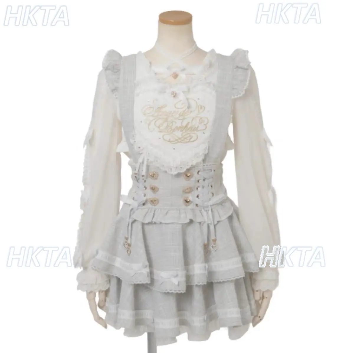 Japanese New Sweet Cute Pink White Lolita Shirts Women Girl Kawaii Lace Big Heart Cross Strap Long Sleeve Blouses Liz Shirt Tops
