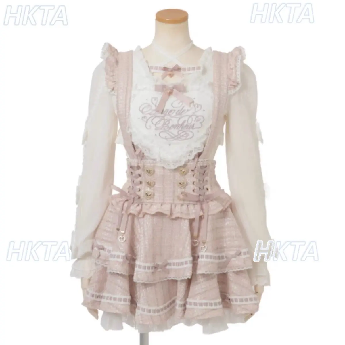 Japanese New Sweet Cute Pink White Lolita Shirts Women Girl Kawaii Lace Big Heart Cross Strap Long Sleeve Blouses Liz Shirt Tops
