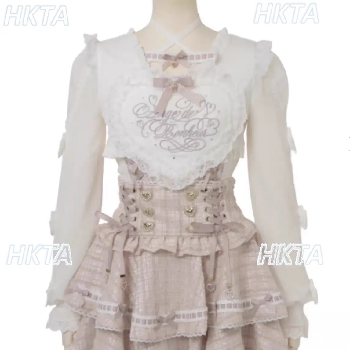 Japanese New Sweet Cute Pink White Lolita Shirts Women Girl Kawaii Lace Big Heart Cross Strap Long Sleeve Blouses Liz Shirt Tops
