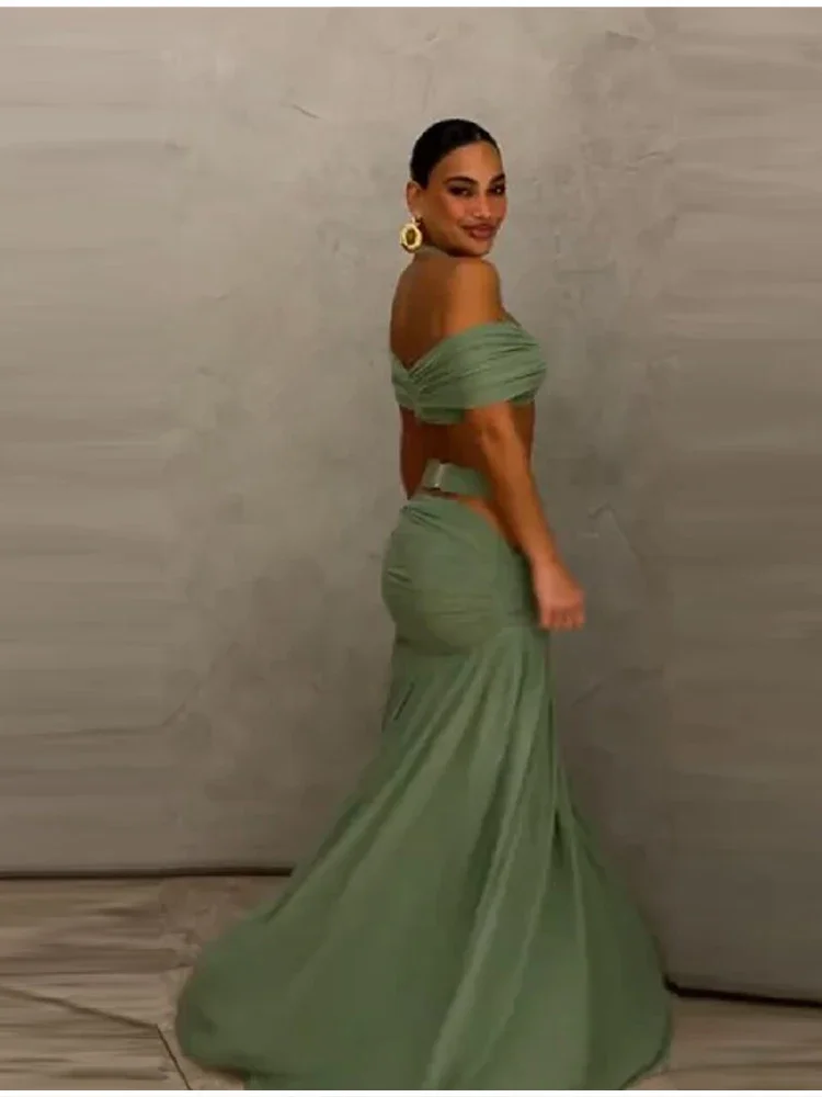 Elegant Sequin Floral Two Piece Set For Woman One Shoulder Crop Top + High Waist Cutout Mini Skirt Vacation Party Co-ord Set